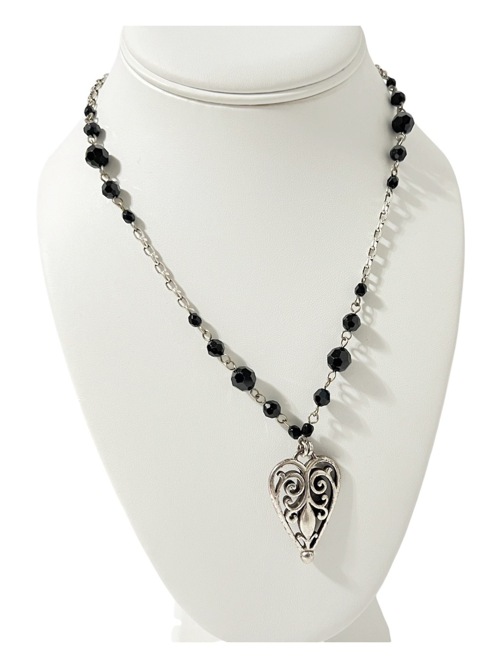 Brighton Milas Heart Necklace Open Filigree Heart Pendant Black Beaded Accents